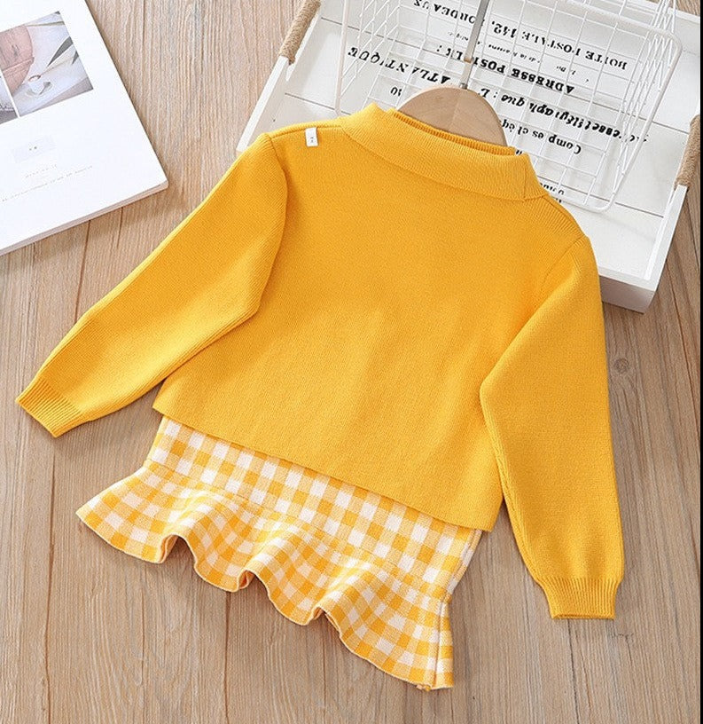 [363687] - Baju Setelan Dress Lengan Panjang Fashion Anak Perempuan - Motif Plain Ribbon