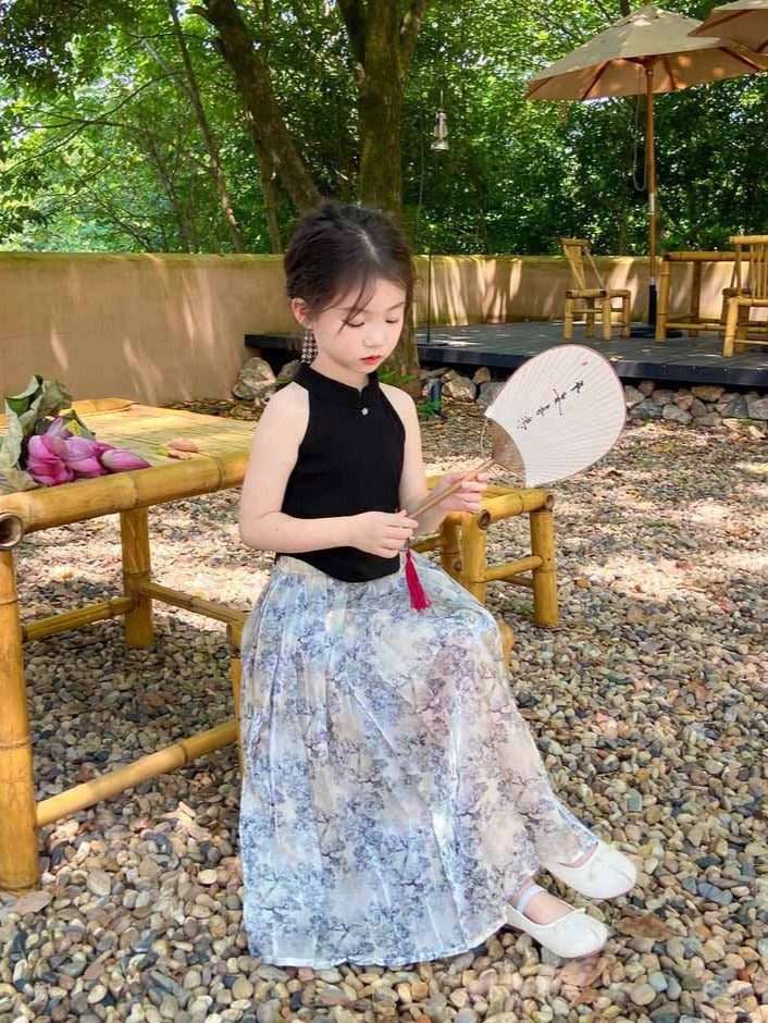 [507987] - Baju Setelan Blouse Kutung Rok Fashion Anak Perempuan - Motif Flower Shadows