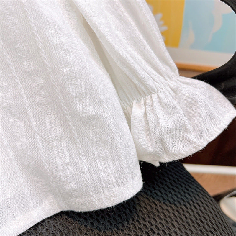 [363825] - Setelan Baju Blouse Lengan Panjang Celana Jeans Panjang Fashion Anak Perempuan - Motif White Flowers
