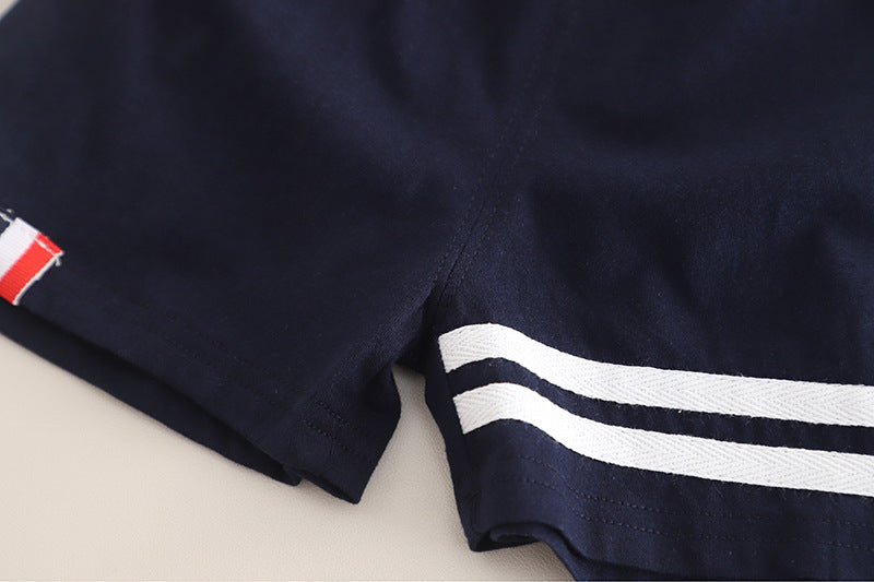 [345504] - One Set 2in1 Baju Setelan Summer Outfit Atasan Koas Polo Lengan Pendek Bawahan Celana Pendek Sporty Anak Cowok Laki-Laki - Motif Color Stripe - BABYHOKI STORE