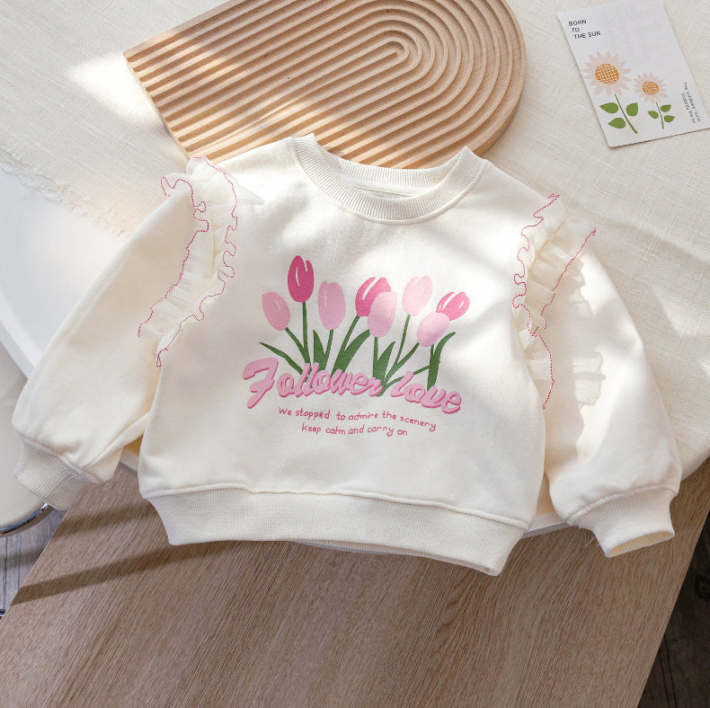 [363738] - Setelan Baju Sweater Renda Celana Panjang Fashion Anak Perempuan - Motif Follower Love
