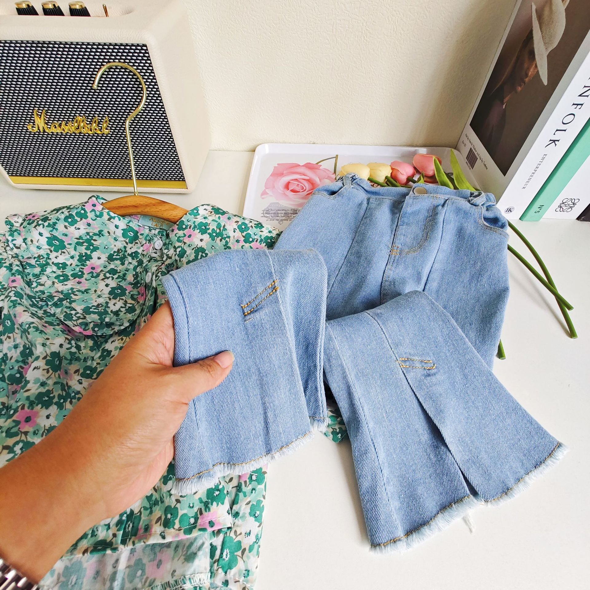 [363601] - Setelan Blouse Celana Jeans Rawis Anak Perempuan - Motif Crowded Flowers
