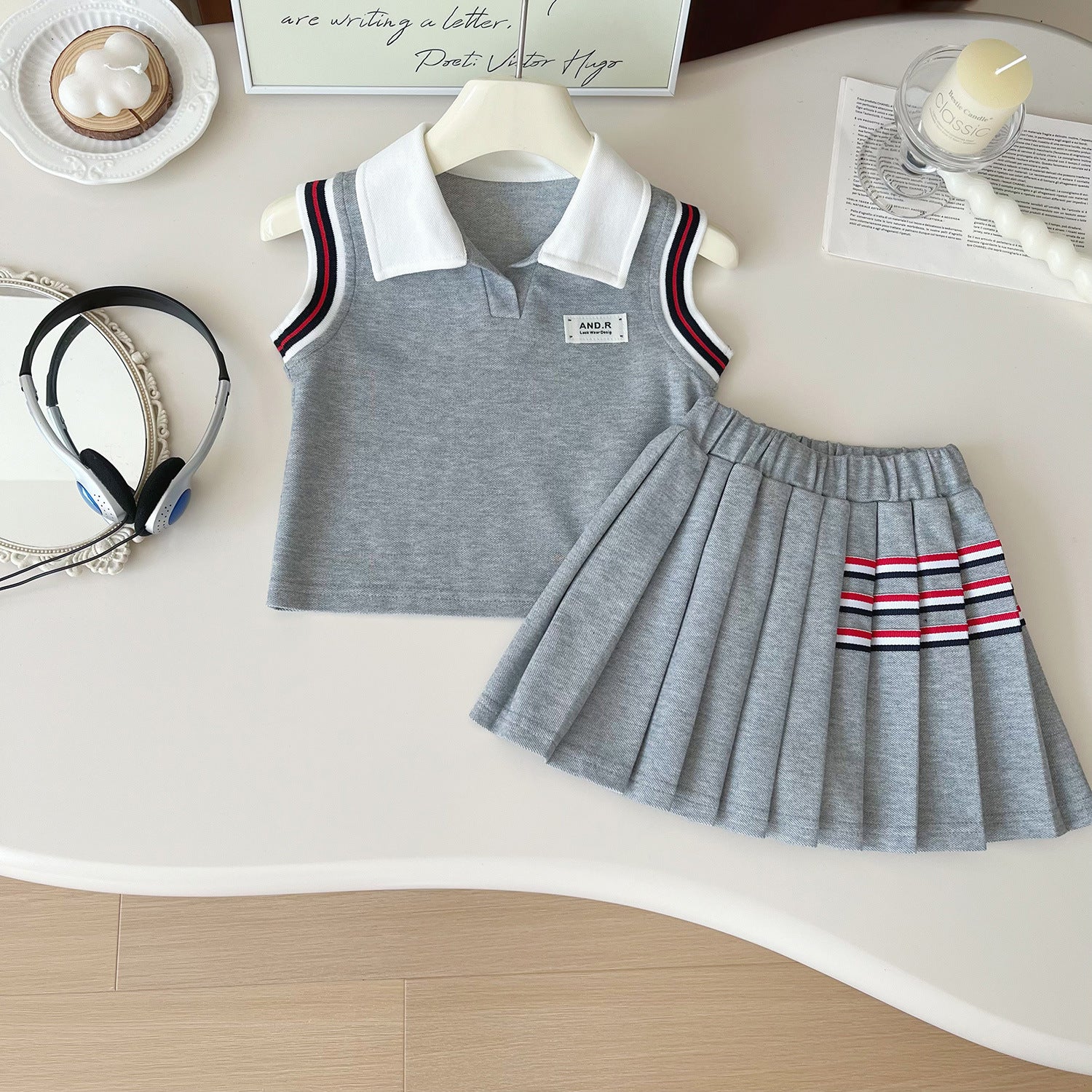 [963262] - One Set 2in1 Baju Setelan Atasan Kerah Lengan Kutung Bawahan Celana Rok Pendek Sporty Korean Style Anak Perempuan Cewek - Motif Striped Color - BABYHOKI STORE
