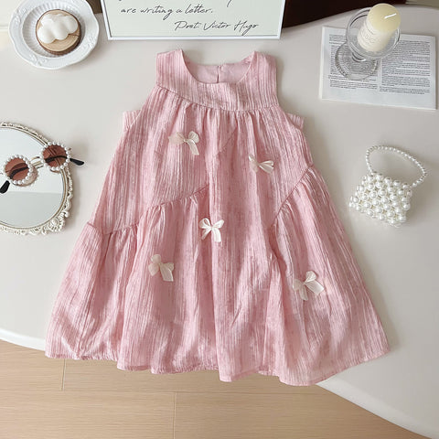 [963281] - Baju Gaun Dress Lengan Kutung Princess Style Anak Perempuan Cewek - Motif Smal Bow - BABYHOKI STORE