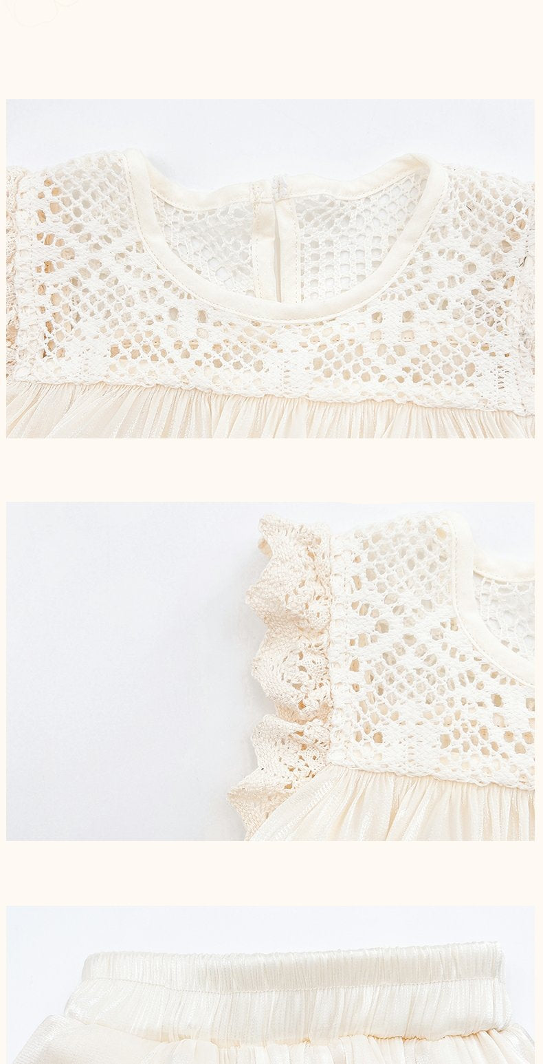 [963144] - One Set 2in1 Baju Setelan Atasan Blouse Lengan Kutung Ruffled Bawahan Celana Panjang Korean Version Style Anak Perempuan Cewek - Motif Layered Lace Top - BABYHOKI STORE - BABYHOKI STORE