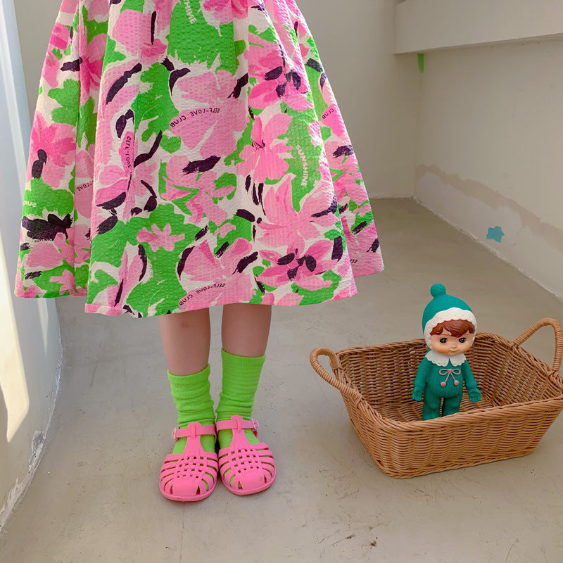 [507S1111] - Baju Dress Lengan Pendek Fashion Anak Perempuan - Motif Flower Bloom