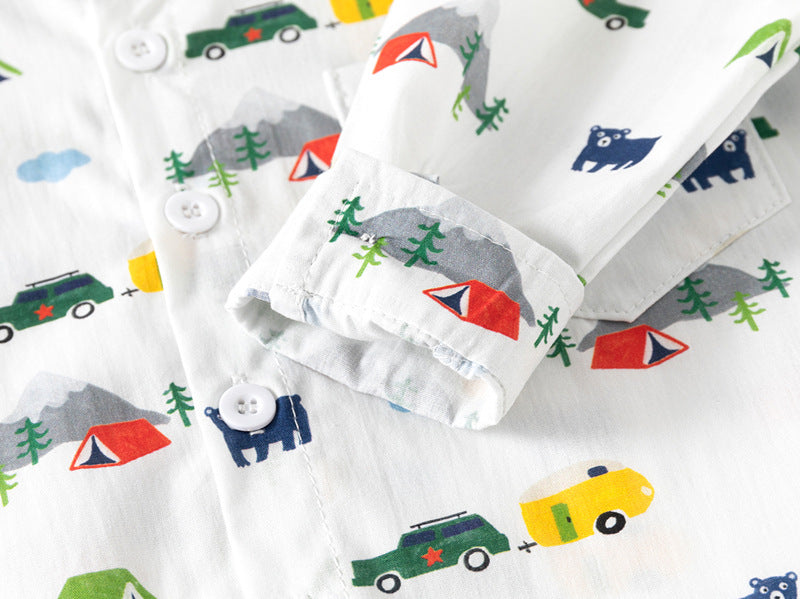 [383213] - Atasan Baju Kemeja Lengan Panjang Anak Laki-Laki - Motif Little Explorer