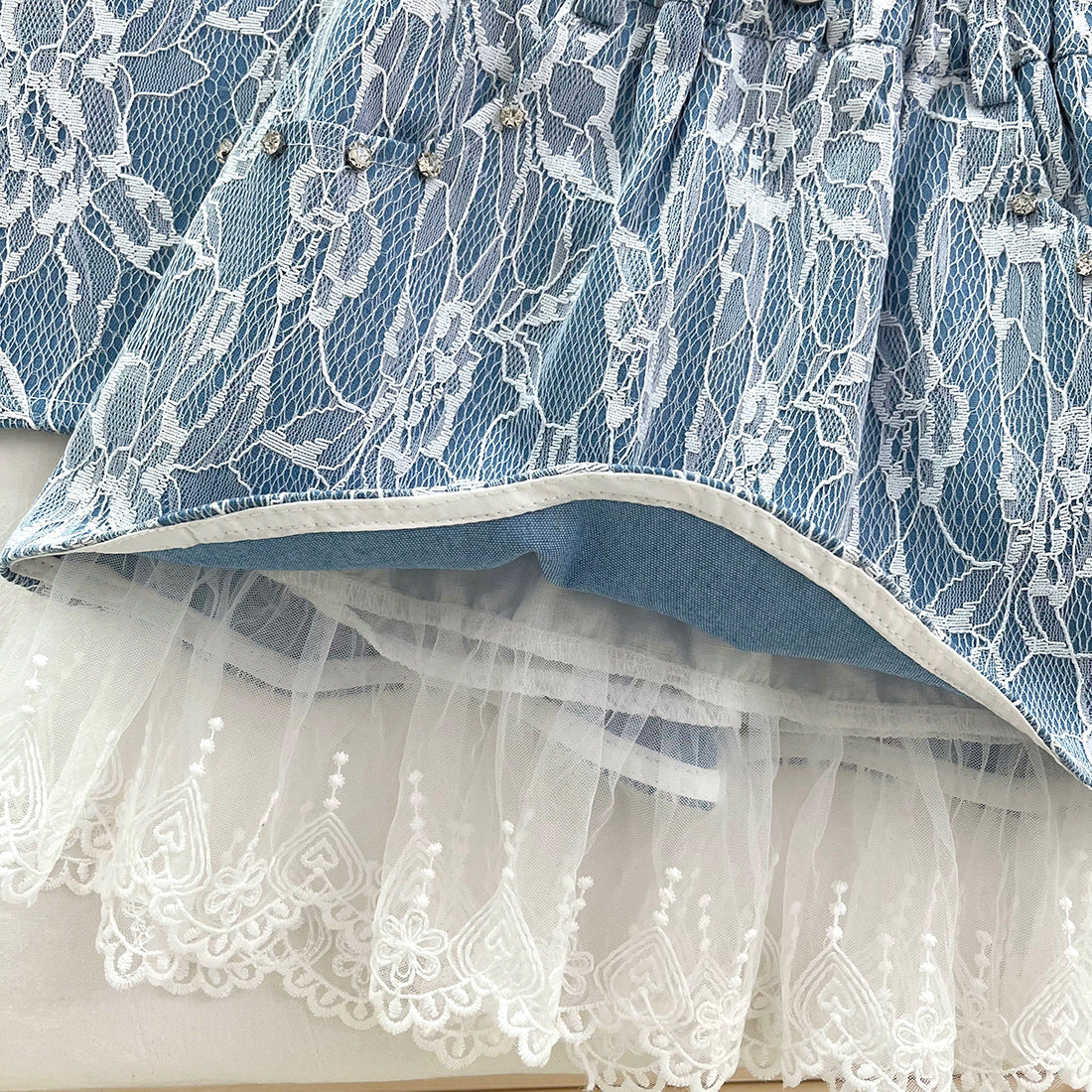 [963143] - One Set 2in1 Baju Setelan Atasan Lengan Kutung Bawahan  Rok Pendek Korean Version Syle Anak Perempuan Cewek - Motif Denim Lace - BABYHOKI STORE - BABYHOKI STORE
