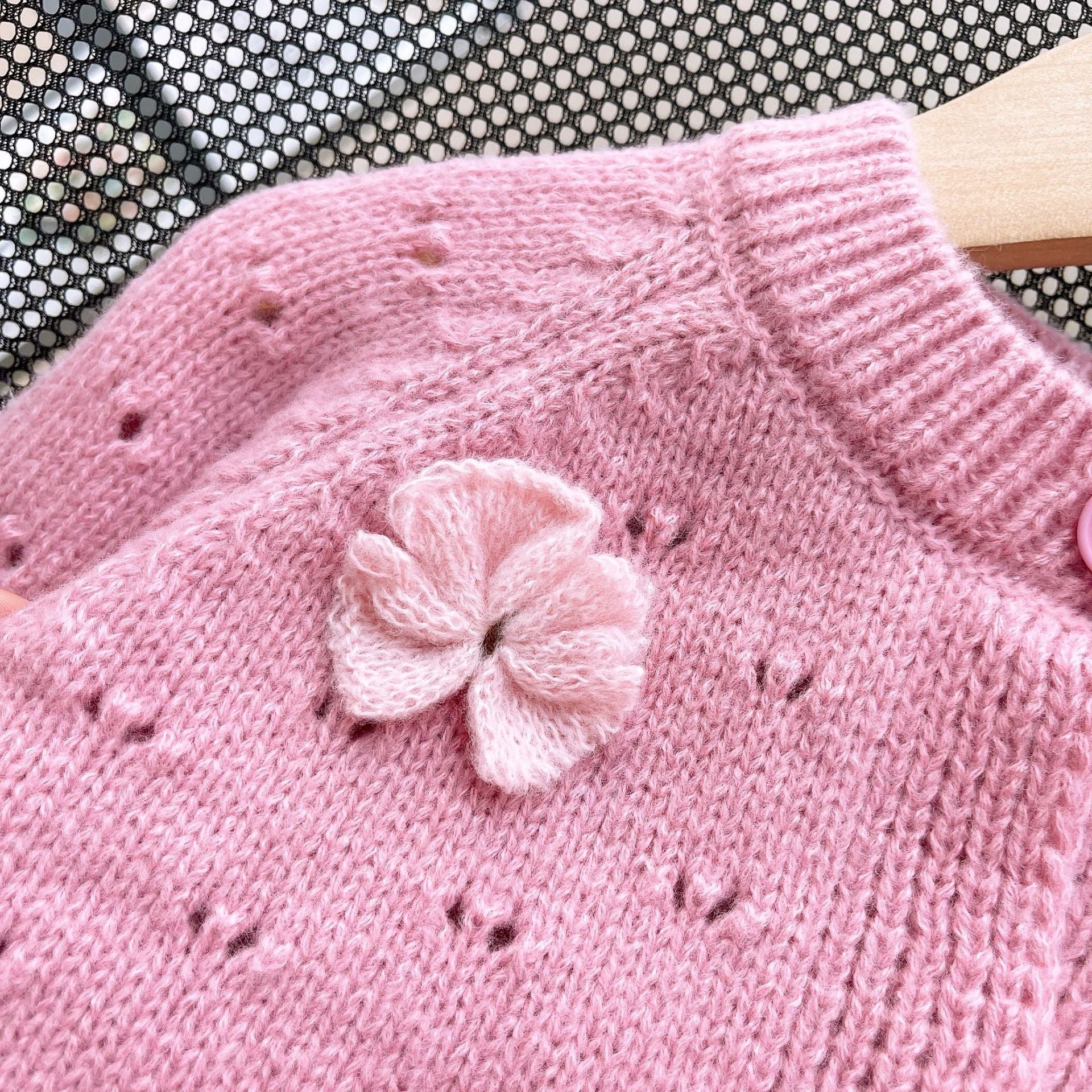[363819] - Oneset 2in1 Pink Floral Setelan Baju Dress Sweater Rajut Cardigan Knit Lengan Panjang Fashion Anak Perempuan Cewek - Motif Ribbon Butterfly Pink