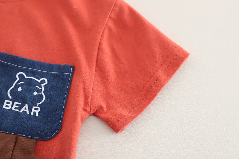 [345503] - One Set 2in1 Baju Setelan Summer Outfit Atasan Koas Lengan Pendek Bawahan Celana Pendek Jeans Fashionable Anak Cowok Laki-Laki - Motif Animal Pictures - BABYHOKI STORE - BABYHOKI STORE