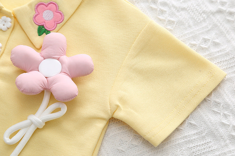 [345445] - Setelan Baju Kerah Lengan Pendek Celana Pendek Anak Perempuan Fashion - Motif Flower Tie