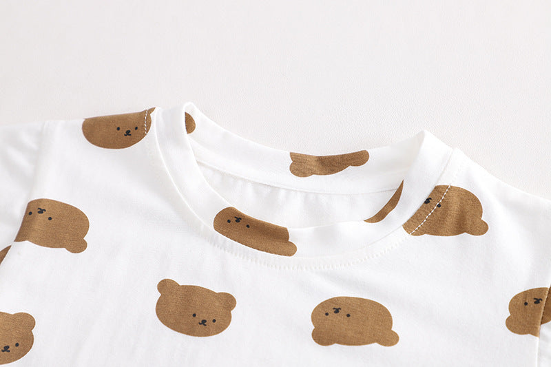 [345465] Setelan Baju Kaos Bawahan Overall Rok Anak Perempuan Fashion - Motif Bear Button