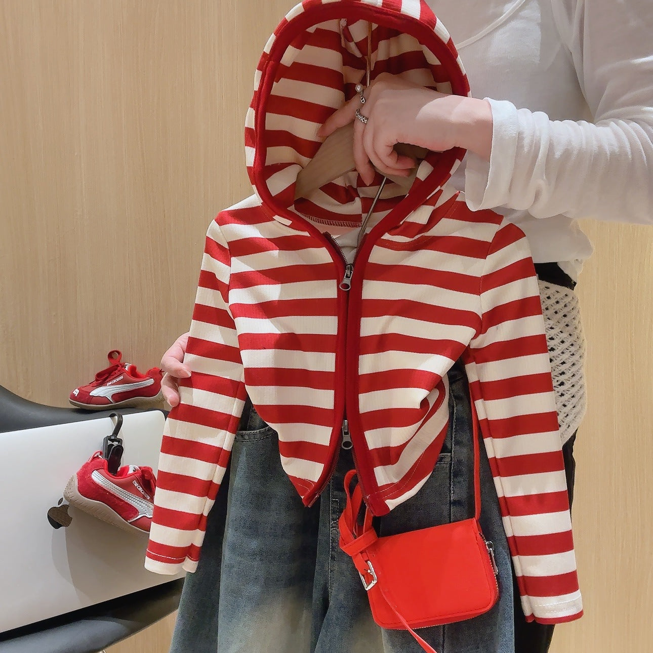 [363929] - One Set 2in1 Baju Setelan Atasan Jaket Hoodie Lengan Panjang Bawahan Celana Panjang Kulot Jeans Korean Fashion Anak Cewek Perempuan - Motif Top Color Stripe - BABYHOKI STORE