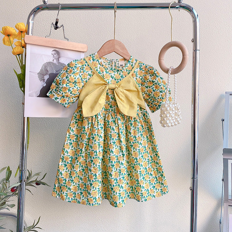 [507S169] - Baju Dress Lengan Pendek Fashion Anak Perempuan - Motif Ribbon Flower