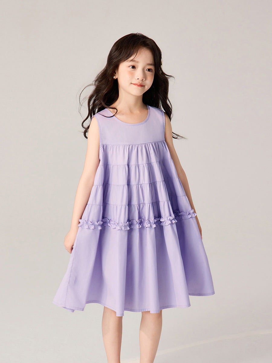 [5071119] - Baju Dress Gaun Purple Lengan Kutung Fashion Trendi Anak Perempuan Cewek - Motif Ruffled - BABYHOKI STORE