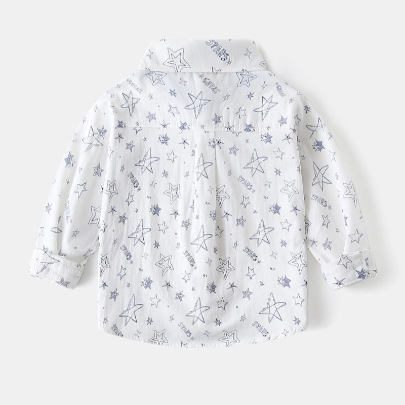 [383215] - Baju Atasan Kemeja Lengan Panjang Anak Laki-Laki - Motif Stars & Stripes