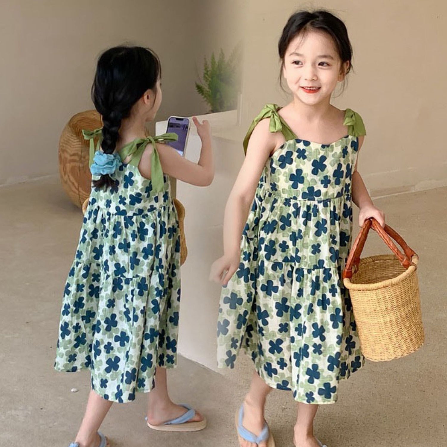 [507S133] - Baju Dress Tanpa Lengan Fashion Anak Perempuan - Motif Clover Leaf