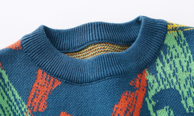 [5131024] - Baju Atasan Sweater Crewneck Fashion Anak Laki-Laki - Motif Dino Strikethrough