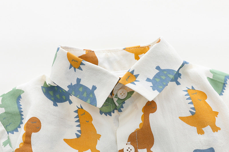 [368592] - One Set 2in1 Baju Setelan Atasan Kemeja Lengan Pendek Bawahan Celana Pendek Comfortable Fashion Anak Laki Laki Cowok - Motif Animals Dino - BABYHOKI STORE