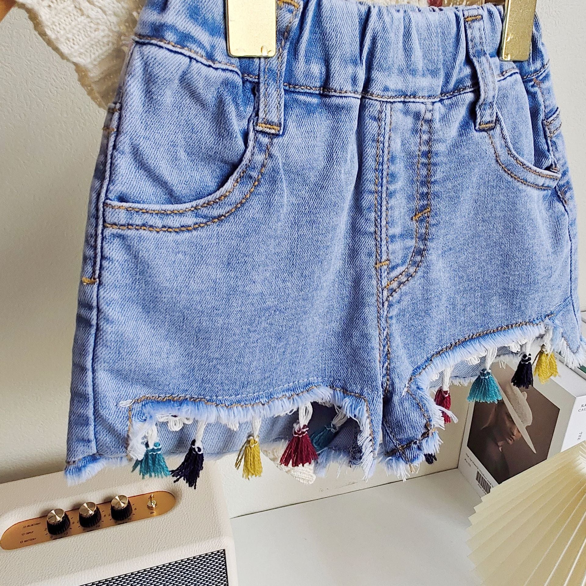 [363622] - Baju Setelan Rajut Kutung Celana Jeans Rawis Fashion Anak Perempuan - Motif Knit Flower