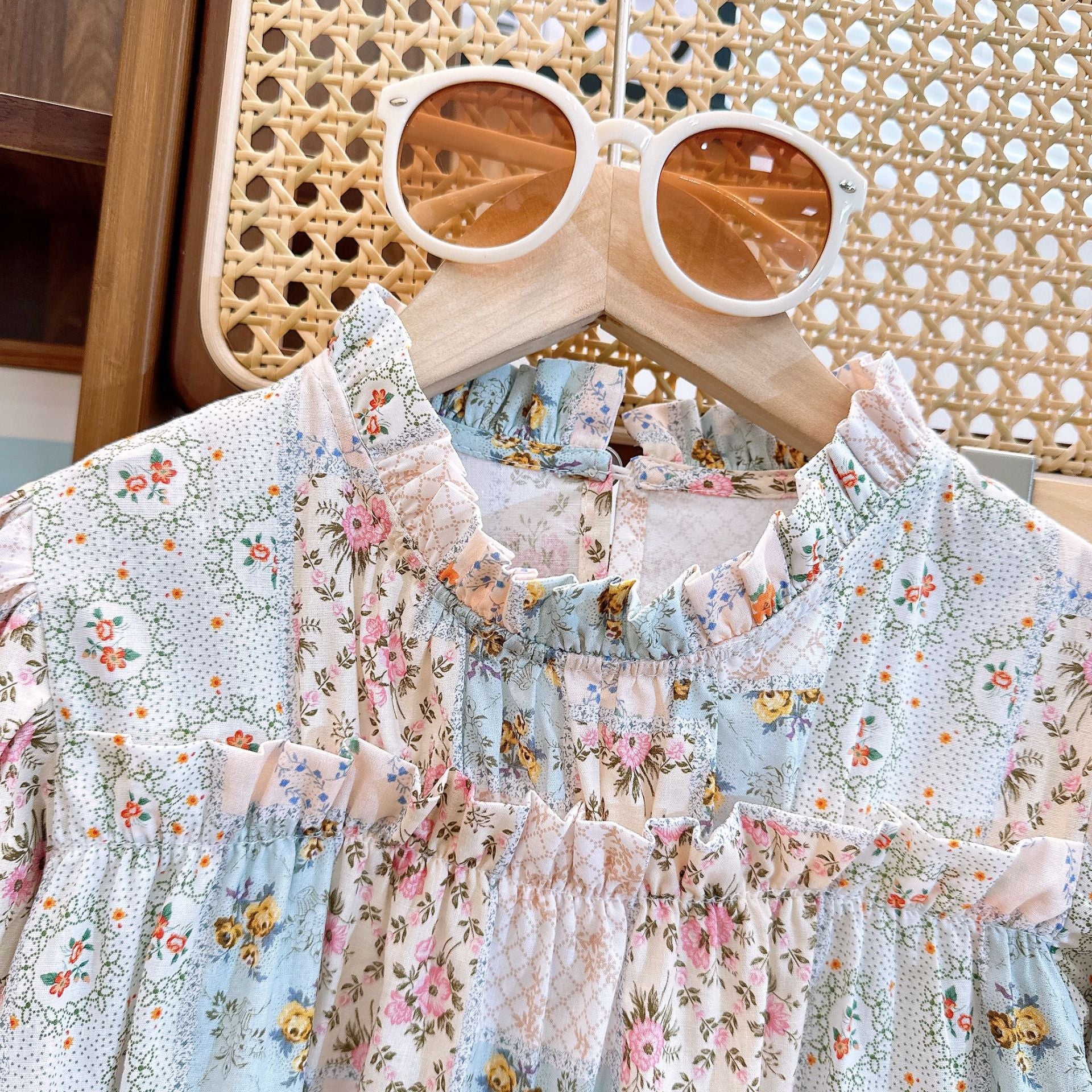 [363778] - Setelan One Set Shabby Baju Blouse Lengan Panjang Celana Jeans Tipis Panjang Fashion Anak Perempuan - Motif Star Flowers