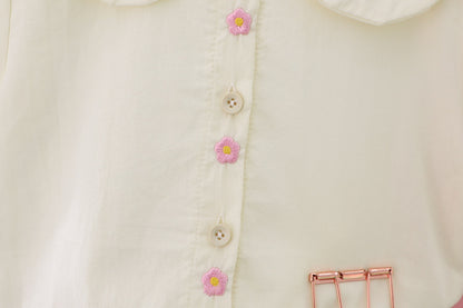 [340379] - Baju Setelan Blouse Celana Pendek Fashion Import Anak Perempuan - Motif Flower Button