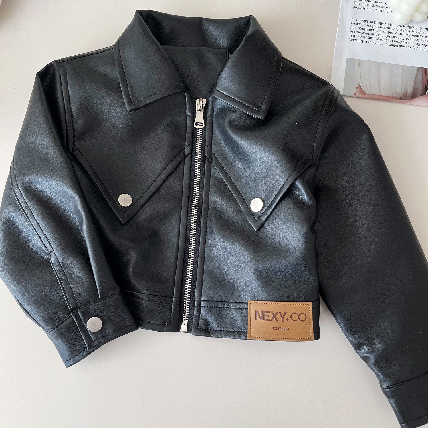 [963155] - One Set 2in1 Baju Setelan Jaket Leather Lengan Panjang Bawahan Rok Pendek Plisket Korean Version Style Anak Perempuan Cewek - Motif Basic Solid Color - BABYHOKI STORE - BABYHOKI STORE