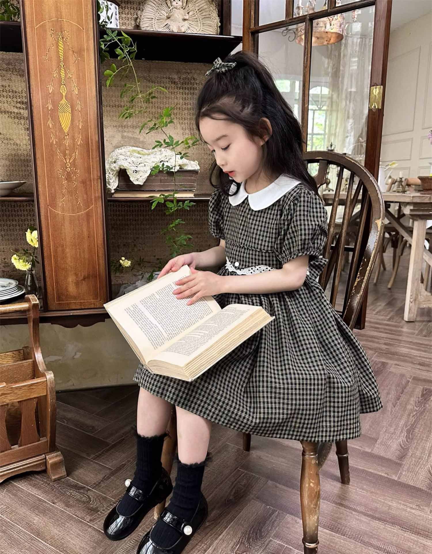 [5071103] - Baju Dress Gaun Pesta Lengan Pendek Fashion Anak Perempuan Cewek - Motif Plaid Dark Color - BABYHOKI STORE