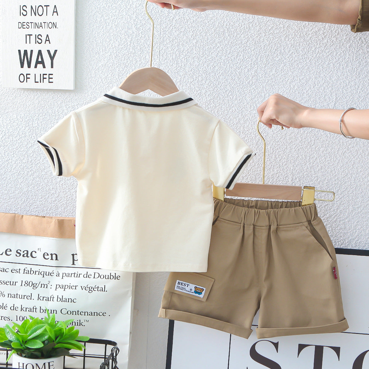 [345440] - Baju Setelan Polo Lengan Pendek Celana Pendek Anak Cowok Fashion - Motif Chubby Bear