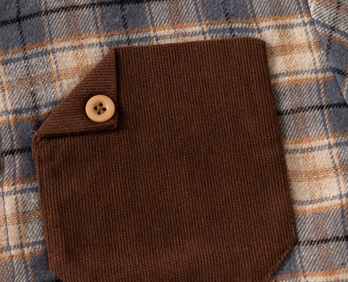 [5131118] - Baju Atasan Kemeja Lengan Panjang Anak Laki-Laki - Motif Classic Pocket Plaid