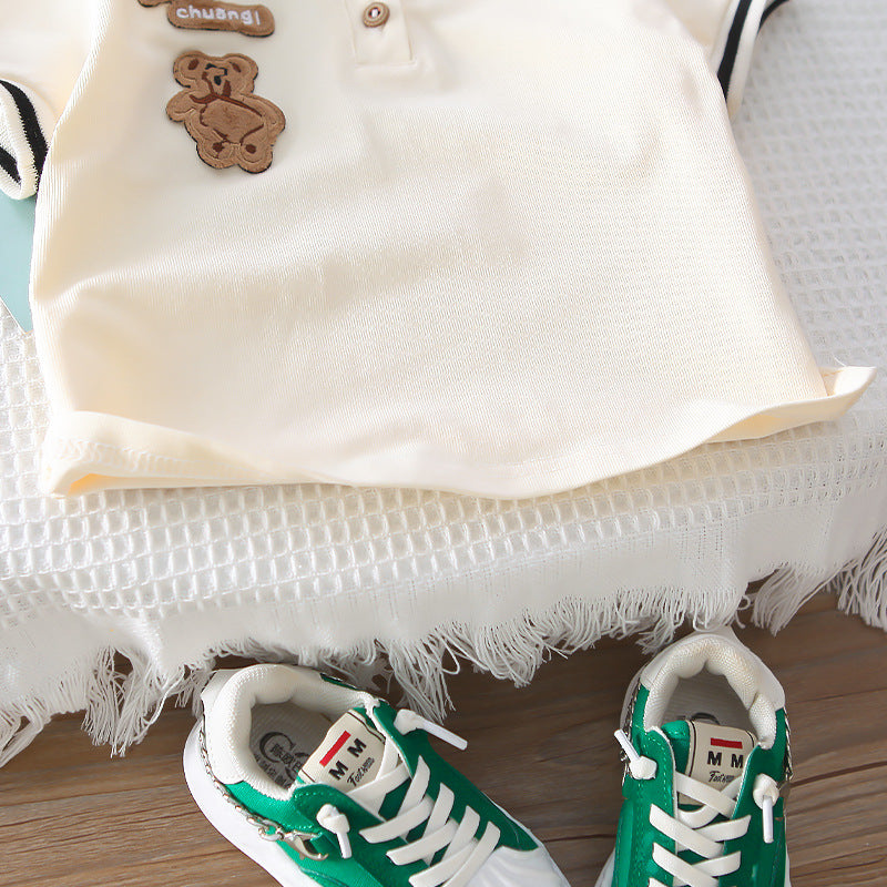 [345440] - Baju Setelan Polo Lengan Pendek Celana Pendek Anak Cowok Fashion - Motif Chubby Bear