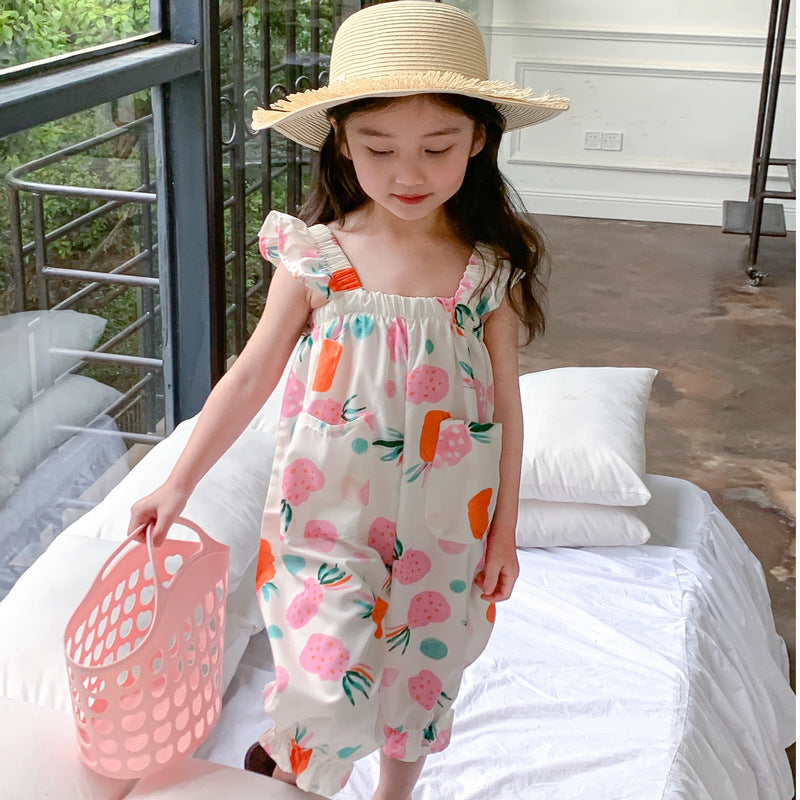 [507S122] - Setelan Baju Jumpsuit Tanpa Lengan Fashion Anak Perempuan - Motif Pinneapple Fruit