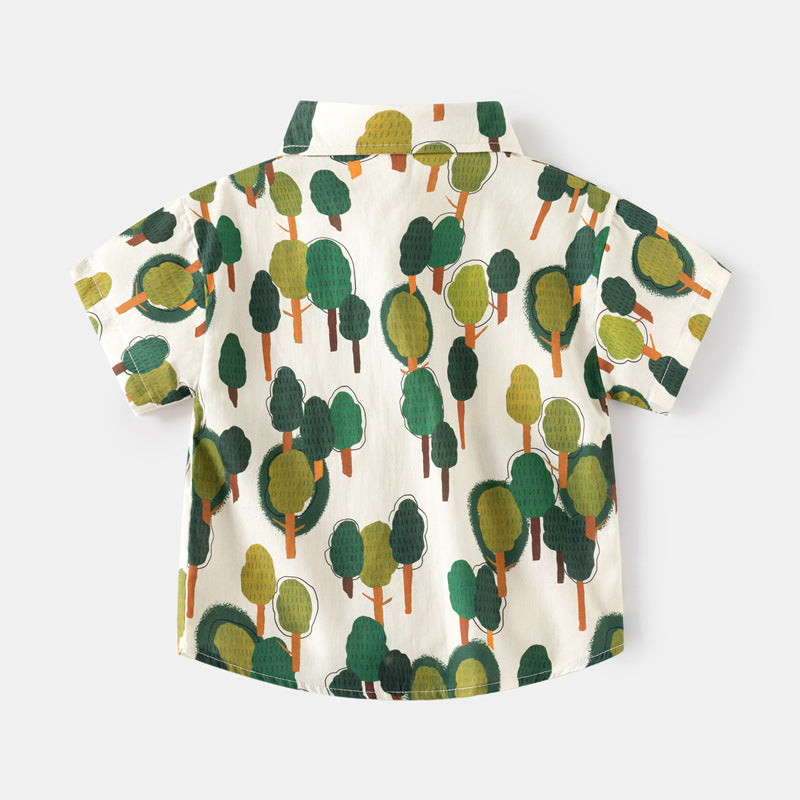 [383208] - Atasan Baju Kemeja Lengan Pendek Anak Laki-Laki - Motif Mix Abstract Nature Animal
