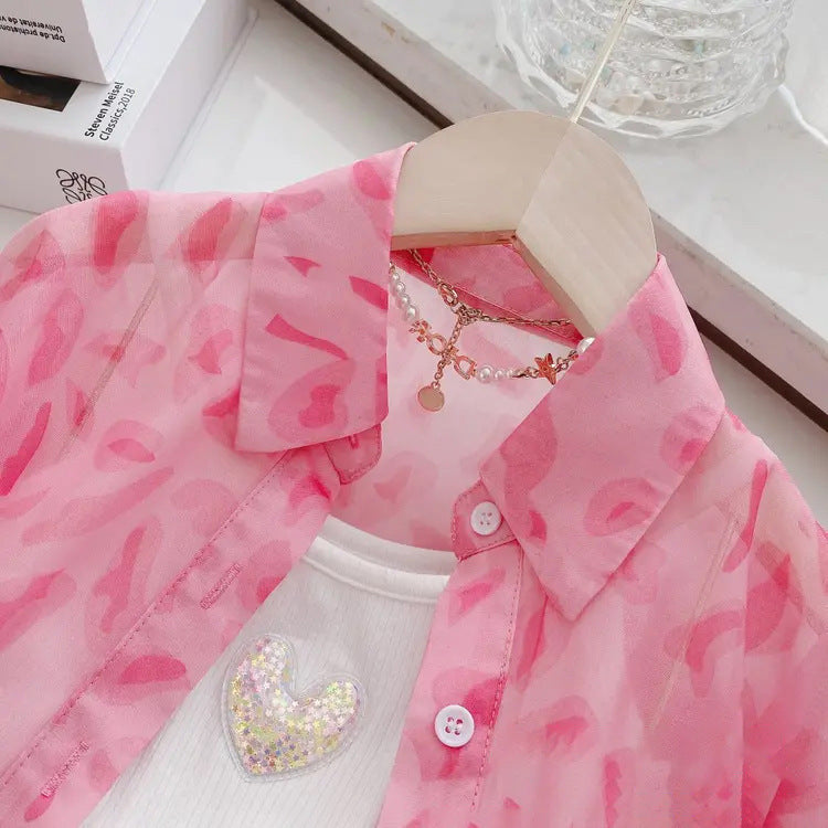 [363709] - One Set Korea Anak Cewek Baju Setelan Kemeja Panjang Celana Pendek Fashion Anak Cewek - Motif Faint Scene