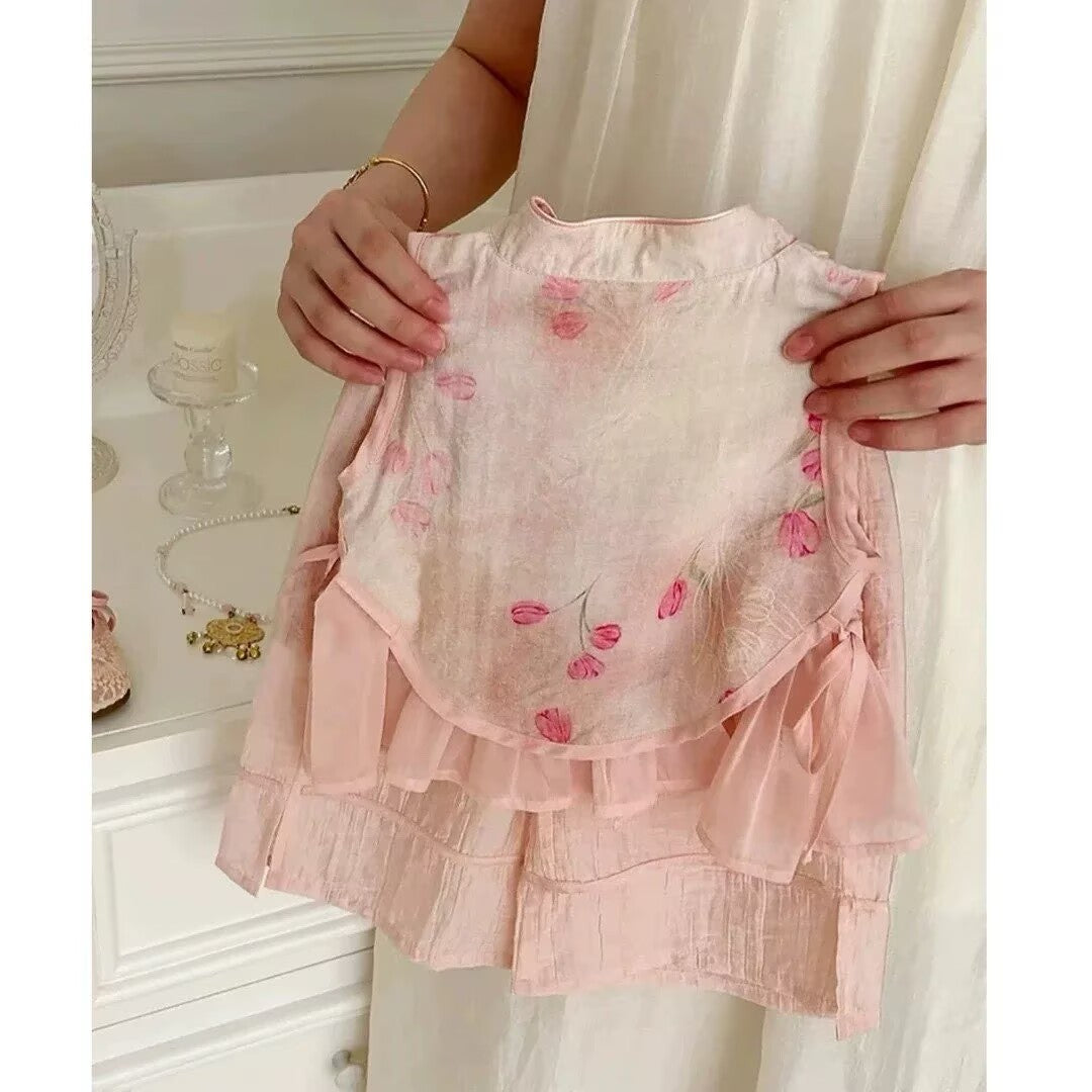 [5071133] - One Set 2in1 Baju Setelan Cheongsam Imlek Atasan Shanghai Lengan Kutung Bawahan Celana Panjang Fashion Chinese Style Anak Perempuan Cewek - Motif Flower - BABYHOKI STORE