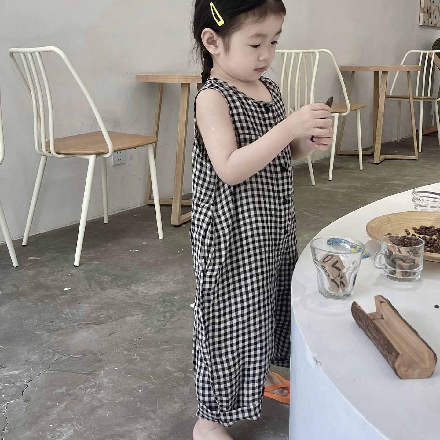 [507985] - Baju Setelan Jumpsuit Kotak-Kotak Fashion Anak Perempuan - Motif Pole Box