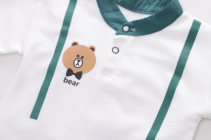 [345411] - Baju Setelan Kaos Lengan Pendek Celana Pendek Anak Cowok Fashion - Motif Tie Bear