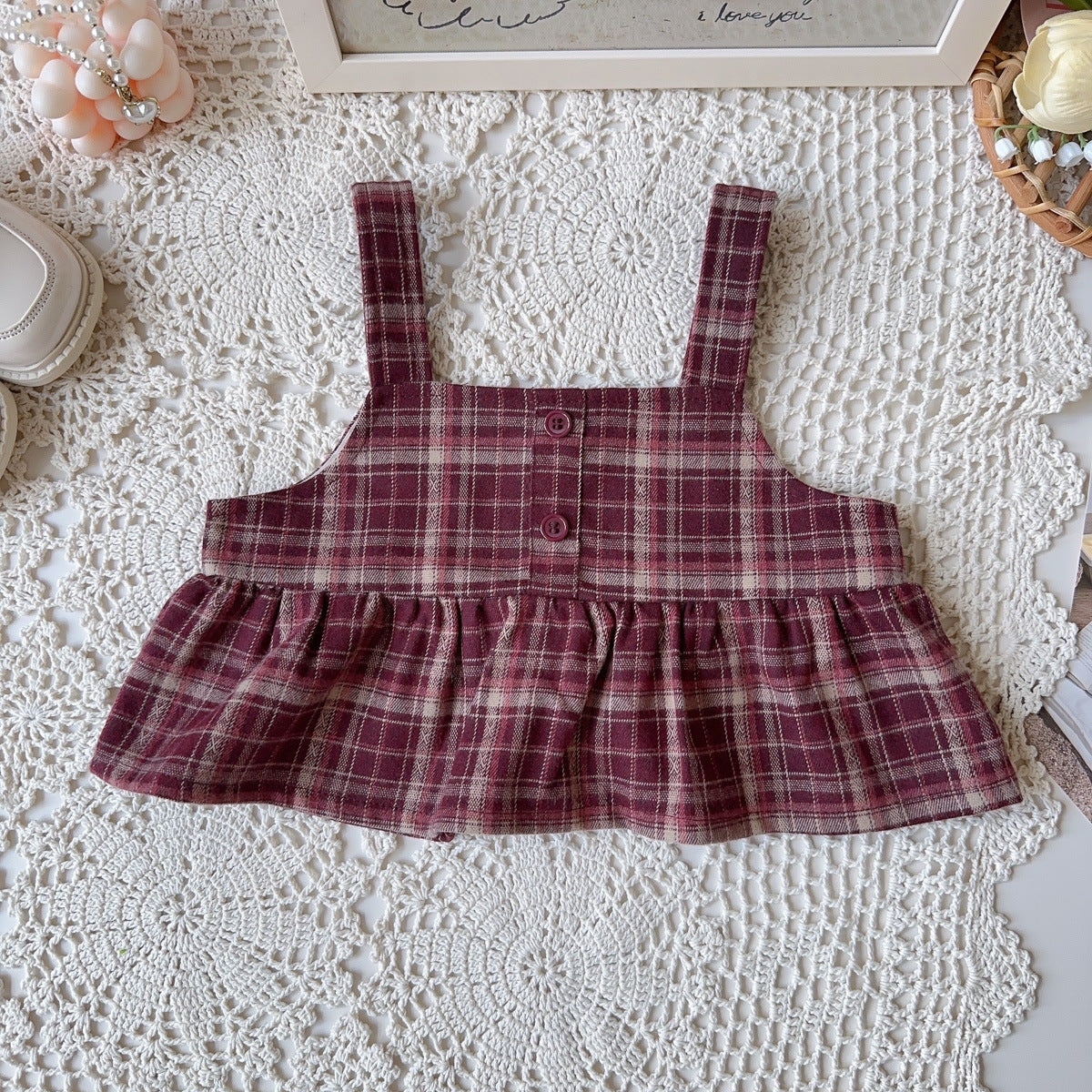 [963151] - One Set 3in1 Baju Setelan Atasan Lengan Panjang Vest Kutung Plaid Bawahan Celana Panjang Kulot British Version Style Anak Perempuan Cewek - Motif Plaid Sweet - BABYHOKI STORE - BABYHOKI STORE