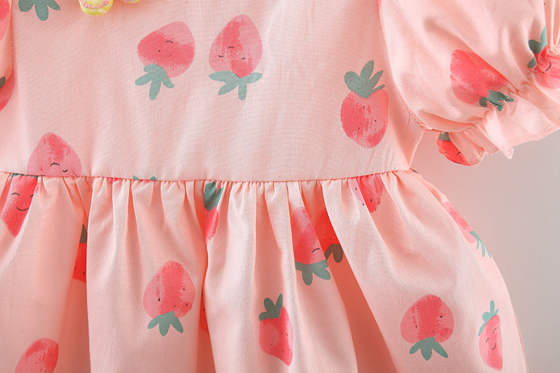 [340367] - Baju Mini Dress Lengan Balon Fashion Anak Perempuan - Motif Strawberry Pattern