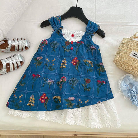 [963224] - Baju Gaun Dress Summer Lengan Kutung Korean Style Anak Perempuan Cewek - Motif Floral - BABYHOKI STORE