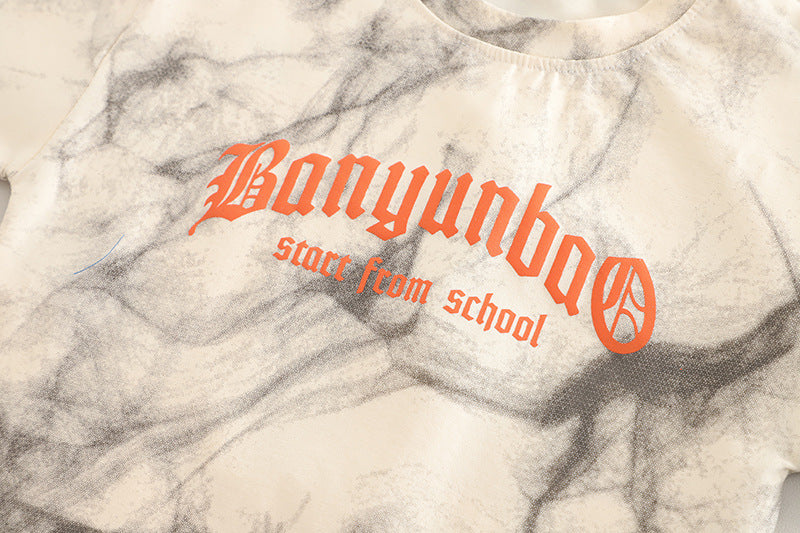 [345497] - One Set 2in1 Baju Setelan Summer Atasan Lengan Pendek Bawahan Celana Pendek Fashionable Anak Cowok Laki-Laki - Motif Words - BABYHOKI STORE - BABYHOKI STORE