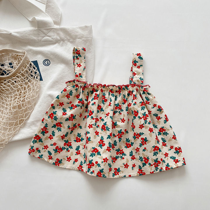 [963264] - One Set 2in1 Baju Setelan Atasan Lengan Kutung Bawahan Celana Pendek Korean Style Anak Perempuan Cewek - Motif Small Flower - BABYHOKI STORE