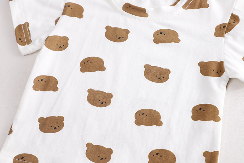 [345465] Setelan Baju Kaos Bawahan Overall Rok Anak Perempuan Fashion - Motif Bear Button