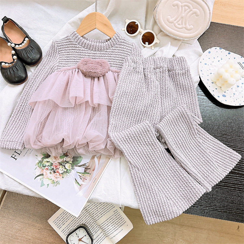 [363822] - Setelan Baju Atasan Dress Celana Panjang Fashion Anak Perempuan - Motif Love Lace