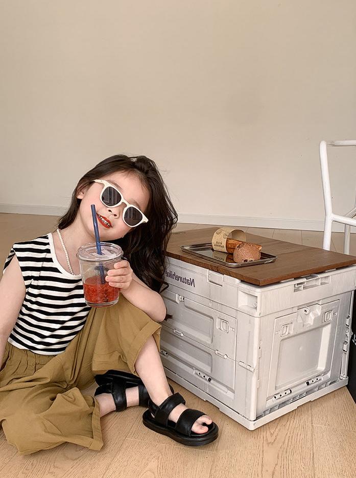 [5071046] - Baju Setelan Tanpa Lengan Celana Chino Panjang Fashion Anak Perempuan - Motif Line Stripe