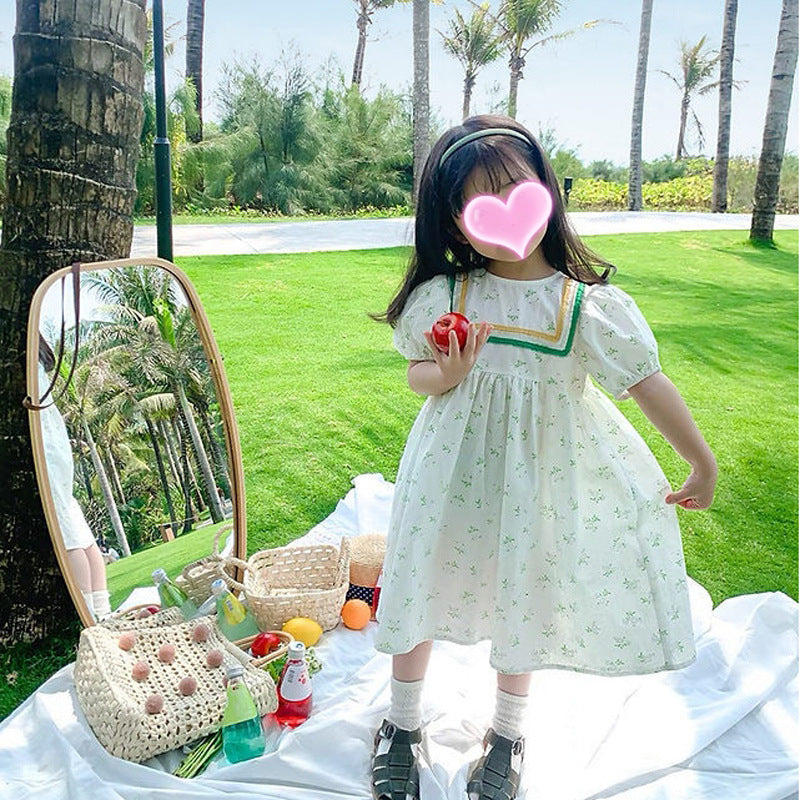 [507S110] - Baju Dress Lengan Pendek Fashion Anak Perempuan - Motif Little Plant