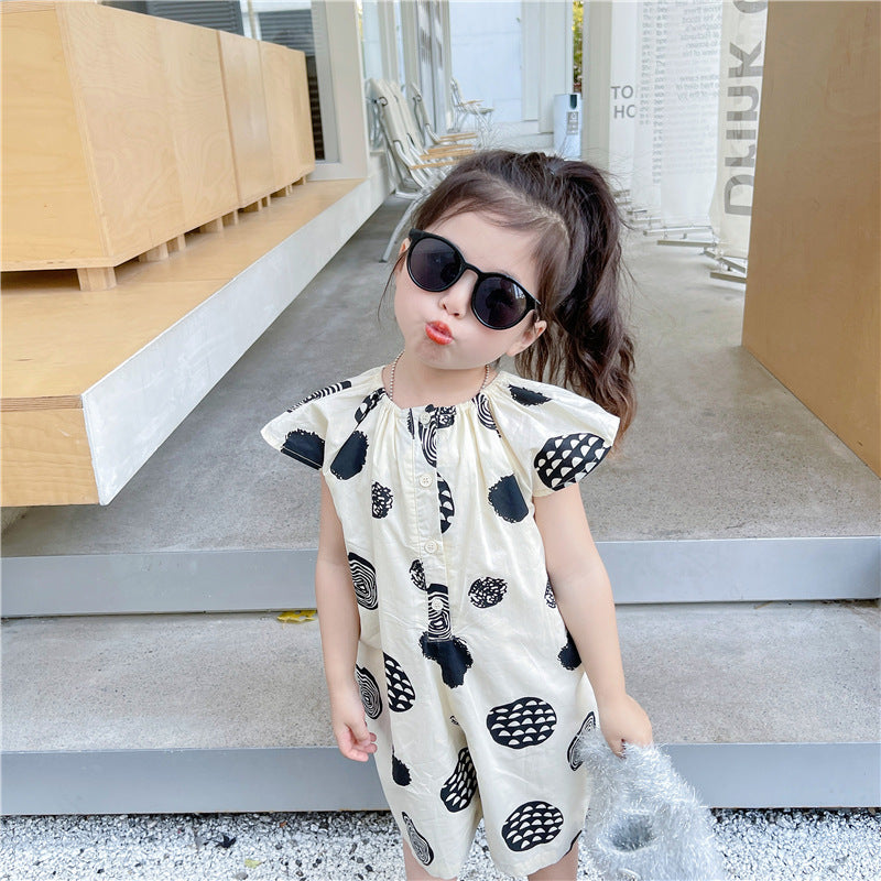 [507S196] - Setelan Jumpsuit Tanpa Lengan Celana Panjang Anak Perempuan - Motif Round Layers