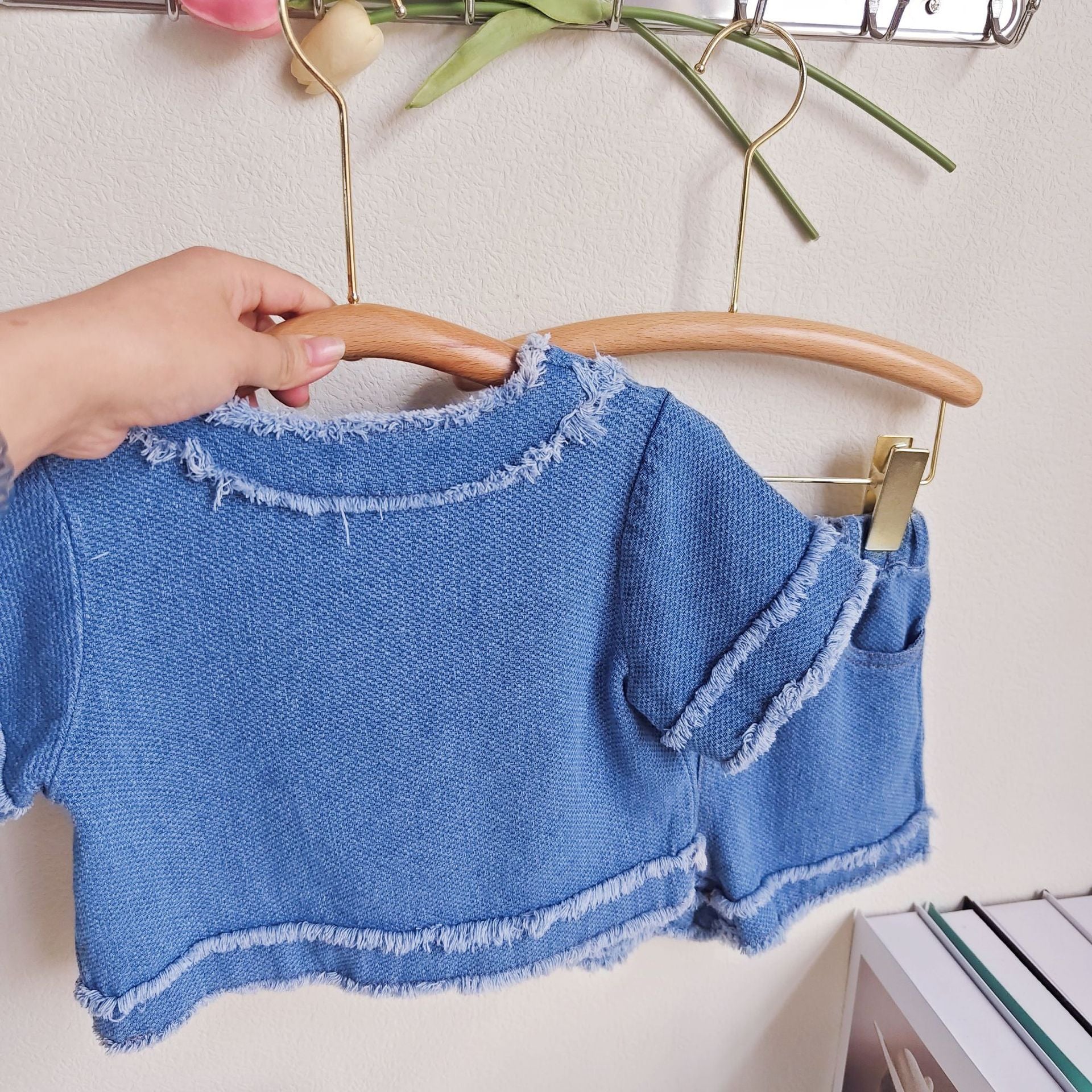 BABYHOKI STORE Usia 7 8 9 10 Tahun Baju Anak Tanggung Cewek [363625] - Setelan Cardigan Celana Pendek Jeans Anak Perempuan - Motif Messy Fur