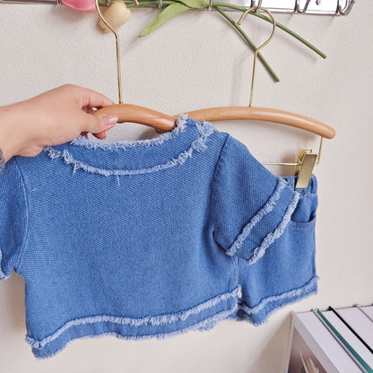 [363625] - Setelan Cardigan Celana Pendek Jeans Anak Perempuan - Motif Messy Fur