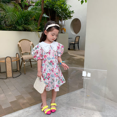 [507S178] - Baju Dress Lengan Pendek Fashion Anak Perempuan - Flower Lace
